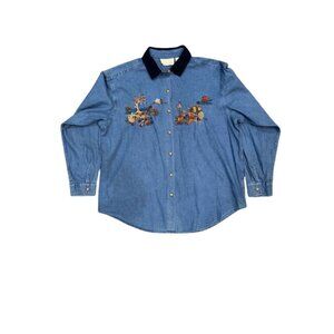 Casey & Max Embroidered Denim Barn Jacket Shirt – Size Large – Oversized Fit